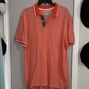 Original Penguin Coral-Orange Polo with Contrast Trim